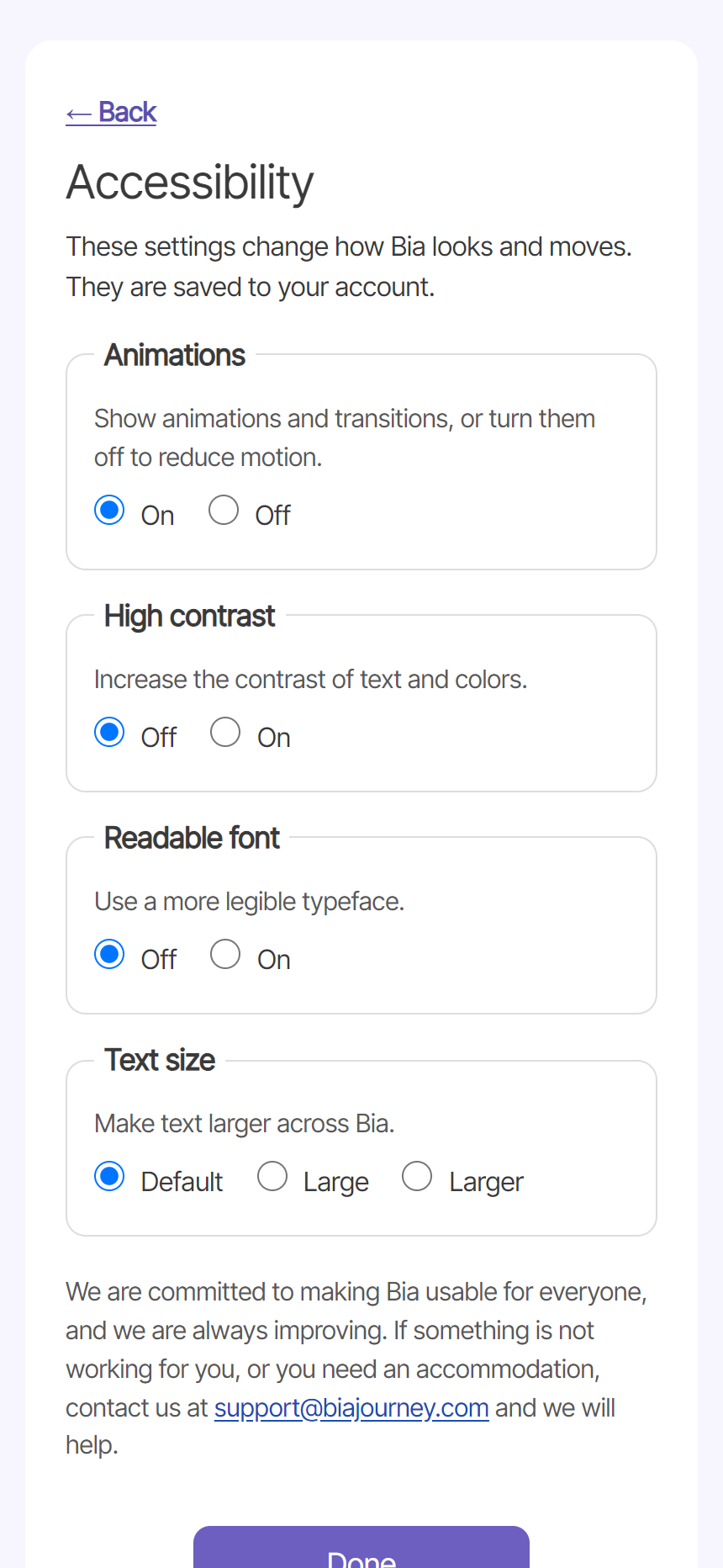 Accessibility settings, on the client's phone