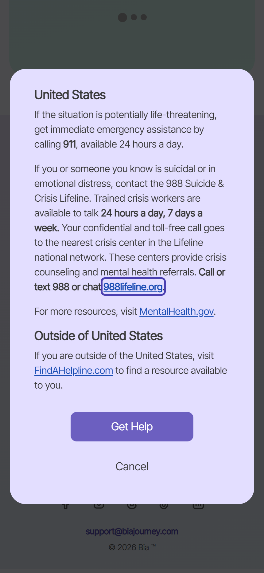 Crisis detection and resources, on the client's phone