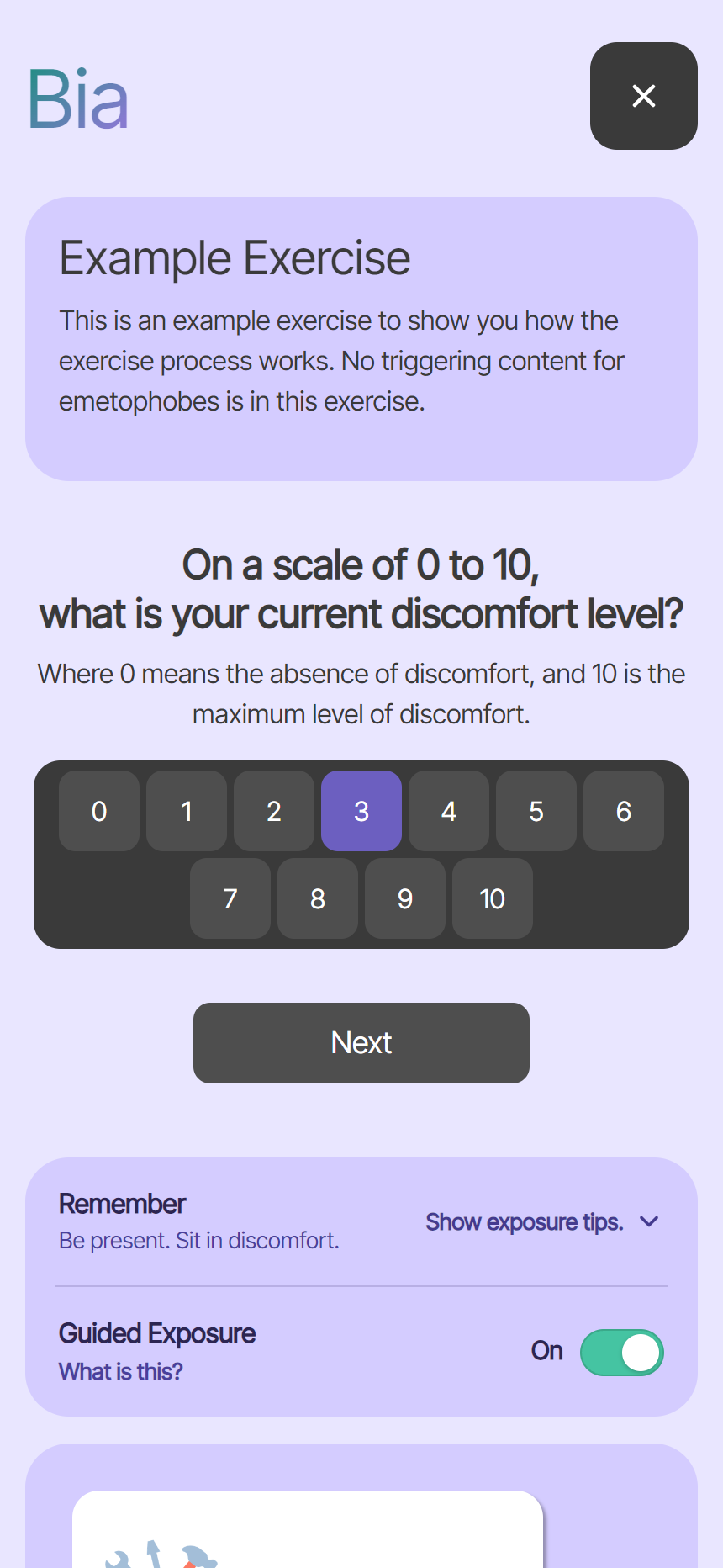 Rating discomfort, on the client's phone
